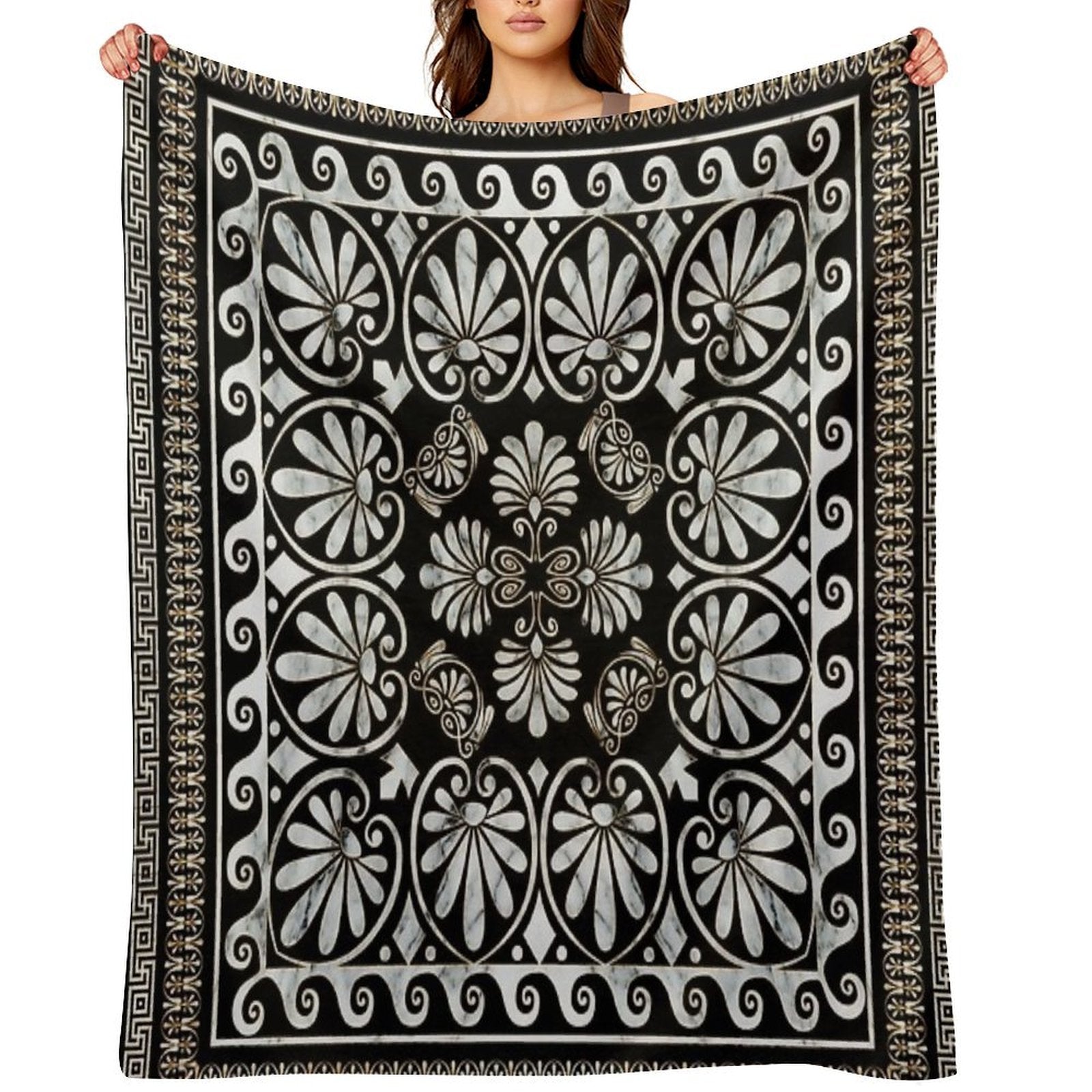 Luxury Greek Ornament Black And White Marble Comfort Throw Blanket