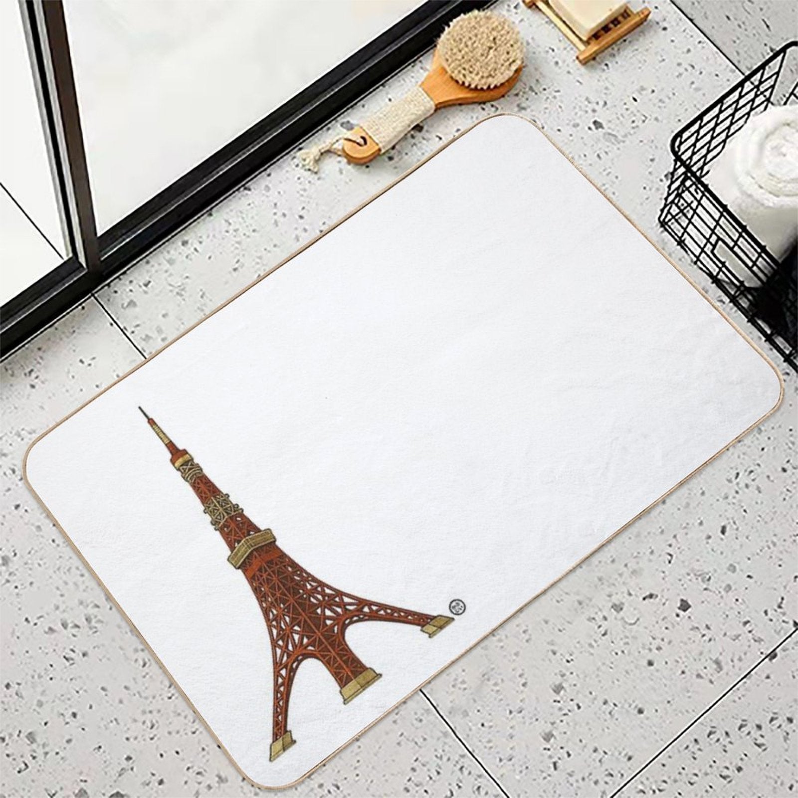 Tokyo Tower - Vintage Japanese Style  Easy Maintenance Bath Mat