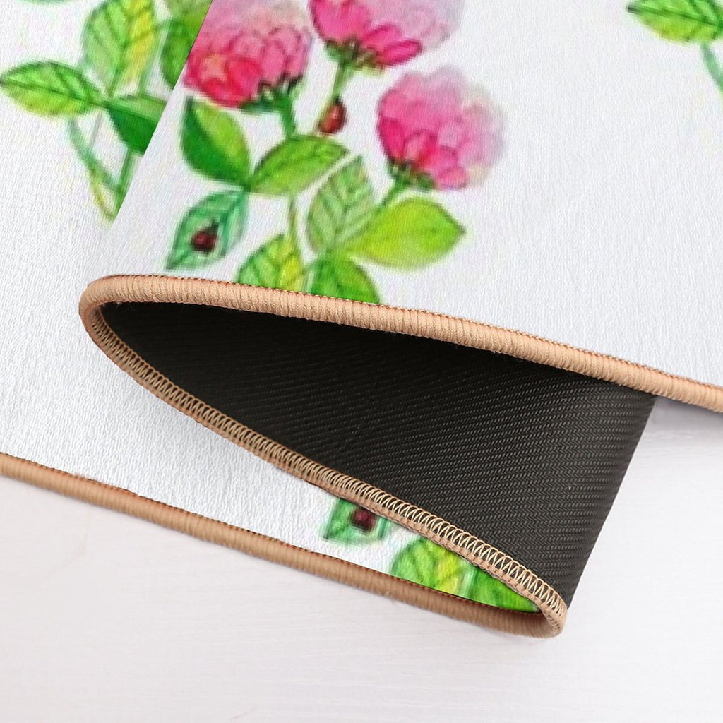 Watercolour Ladybugs in Pink Flowers Garden  Pet-Safe Bath Mat