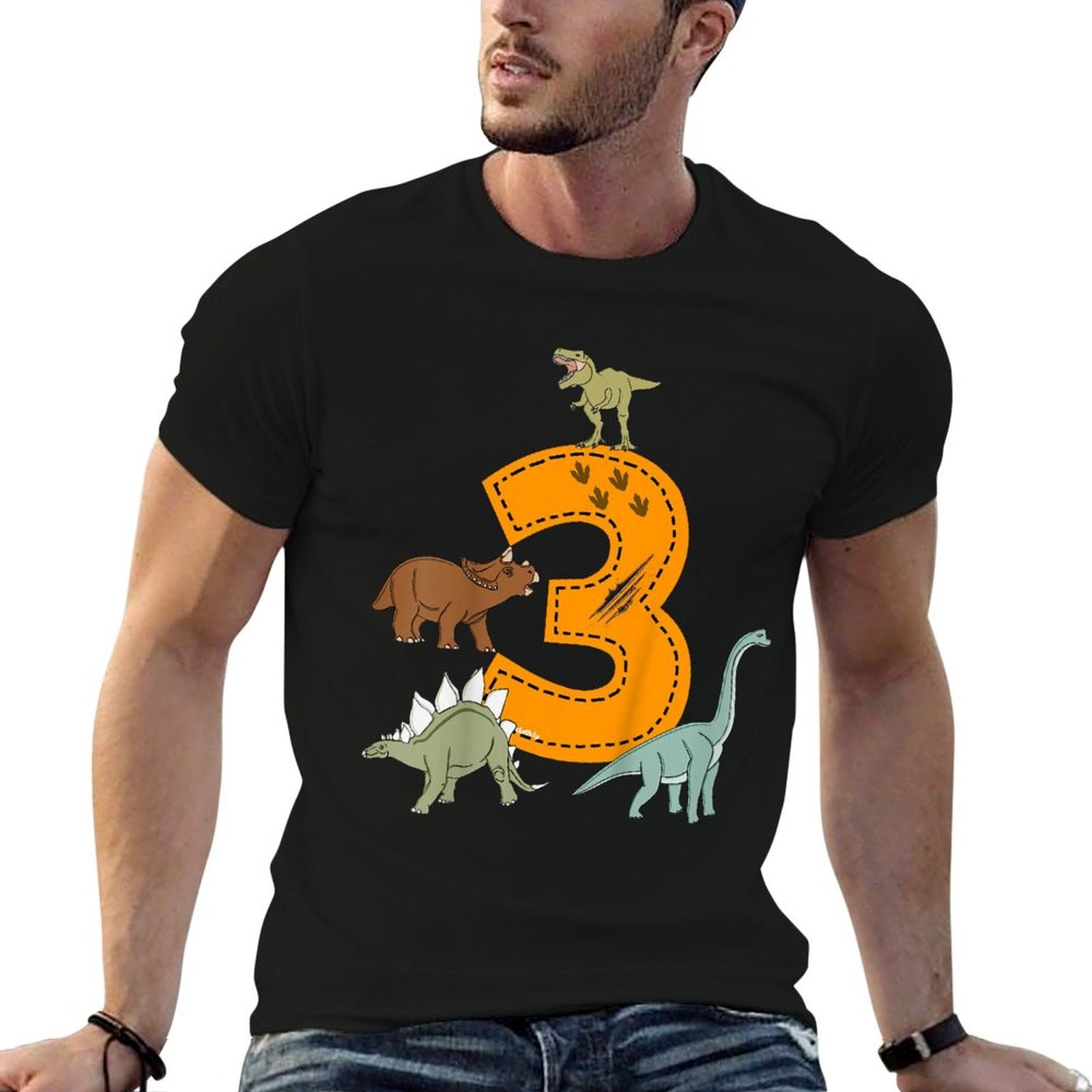 Kids 3rd Birthday Boys Dino Dinosaurs Birthday  Slim-fit Cut T-Shirt