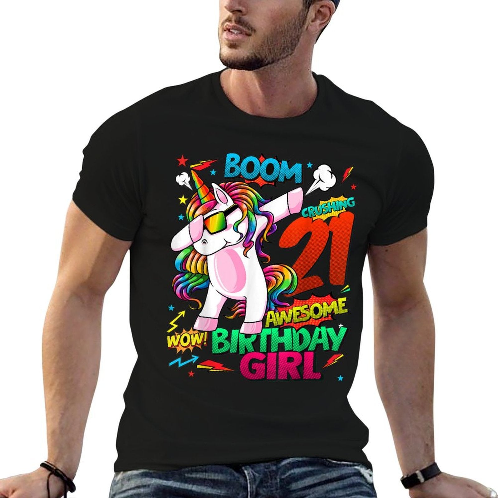 21 Years Old Birthday Comics Unicorn Dabbing 21st Birthday  Breathable T-Shirt