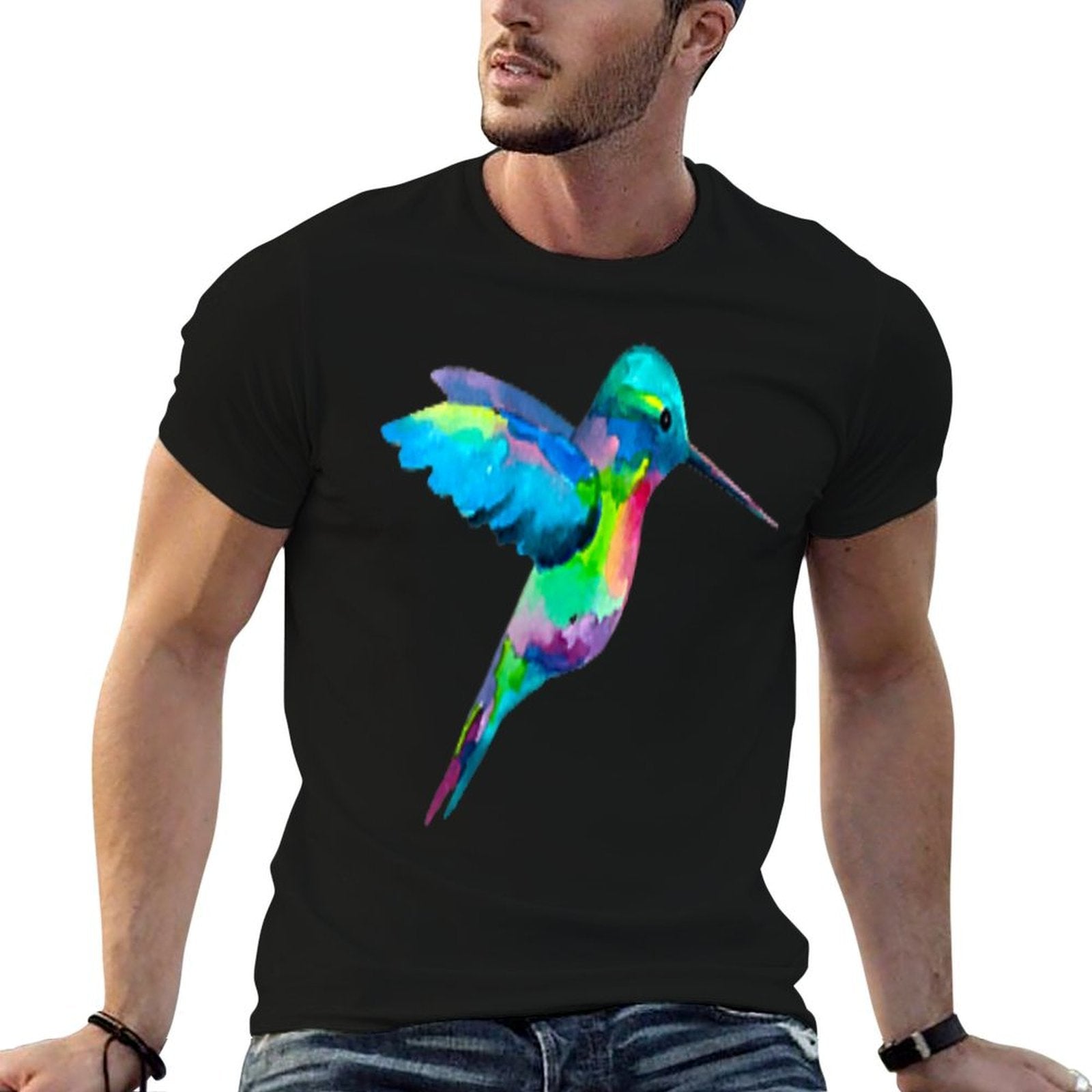 Hummingbird in Pocket - Watercolor Hummingbird  Relaxed-fit T-Shirt