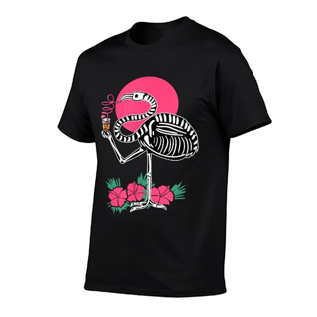 Thirsty Skeleton Flamingo Animal Tropical Bird Halloween  Graphic-printed T-Shirt
