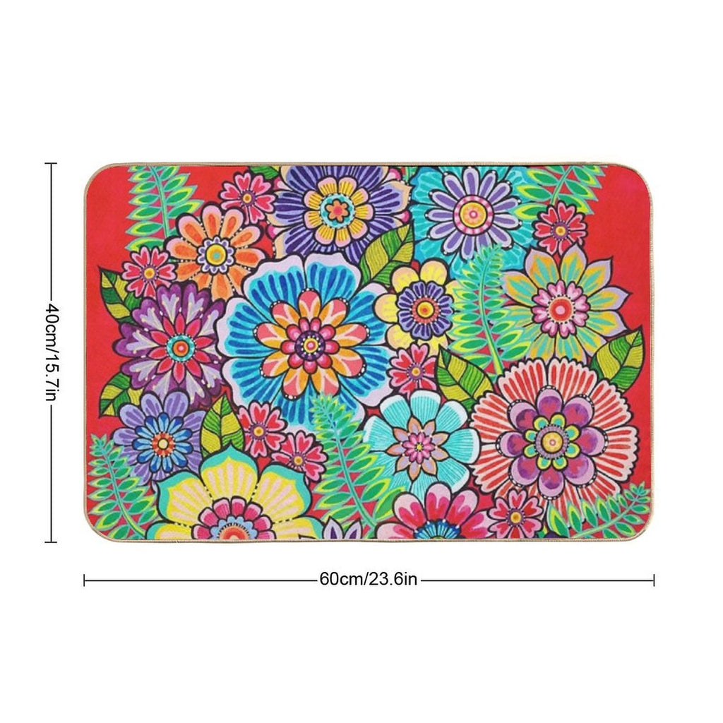 Blooms on Red  Long-Lasting Bath Mat