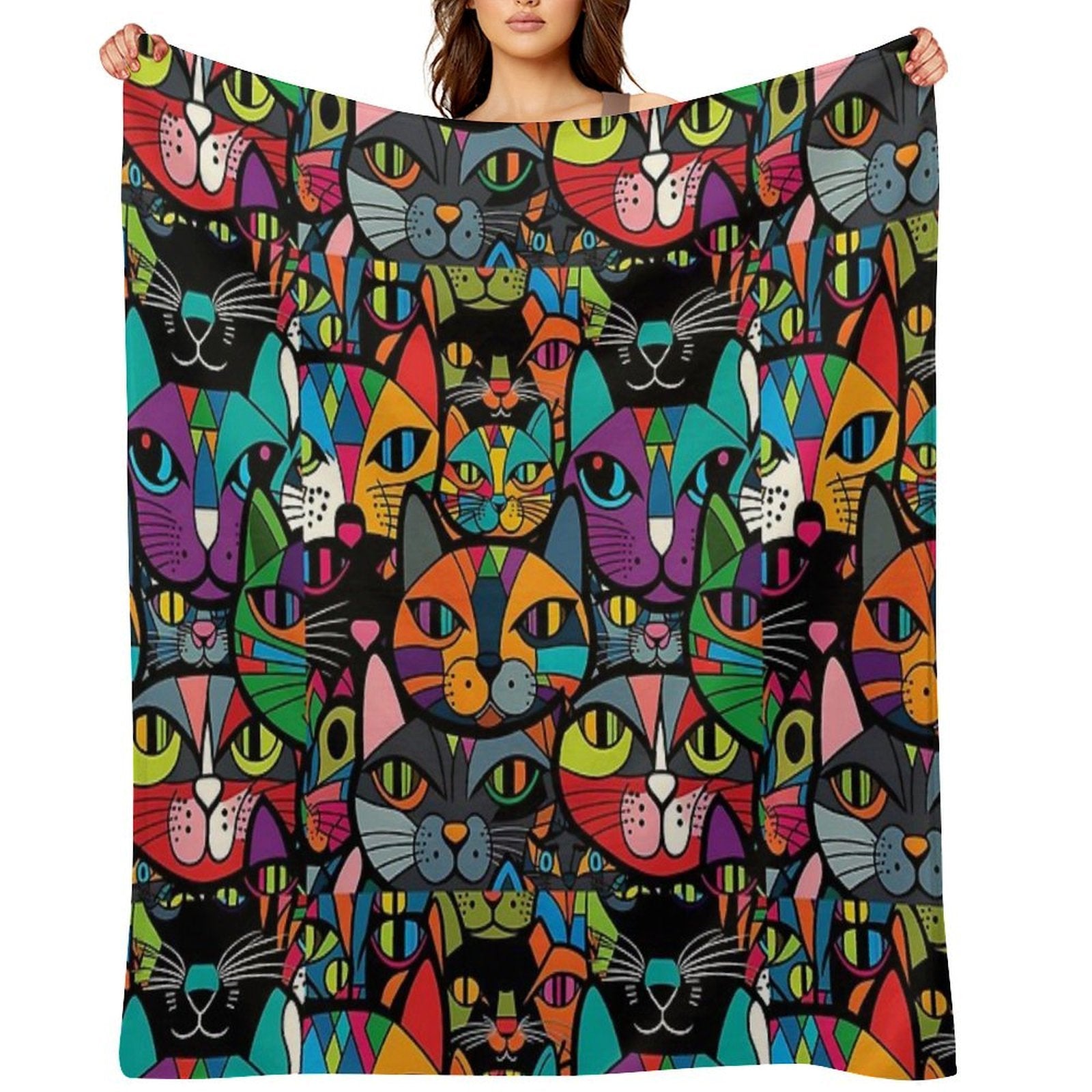 Colourful Bold Cat Pattern #3 Gift-ready Throw Blanket