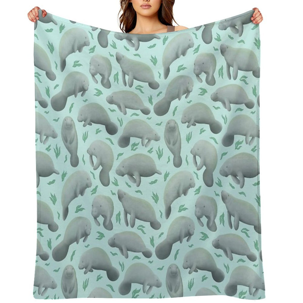 Manatees (blue) Velvety-soft Throw Blanket