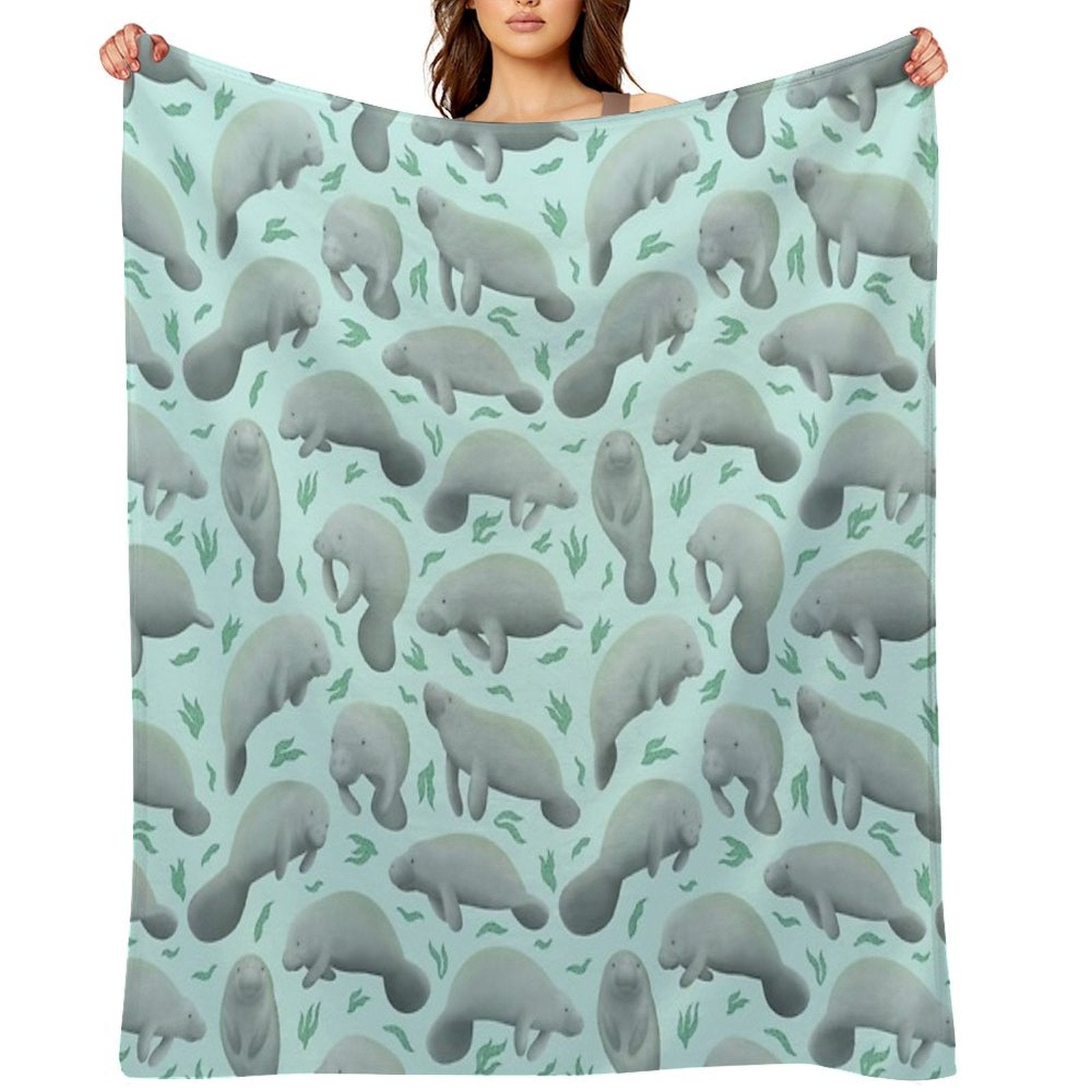 Manatees (blue) Velvety-soft Throw Blanket