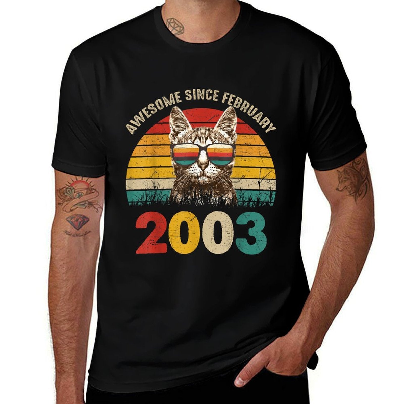Awesome Since February 2003 Vintage Cat 21st Birthday  Rolled Sleeves T-Shirt