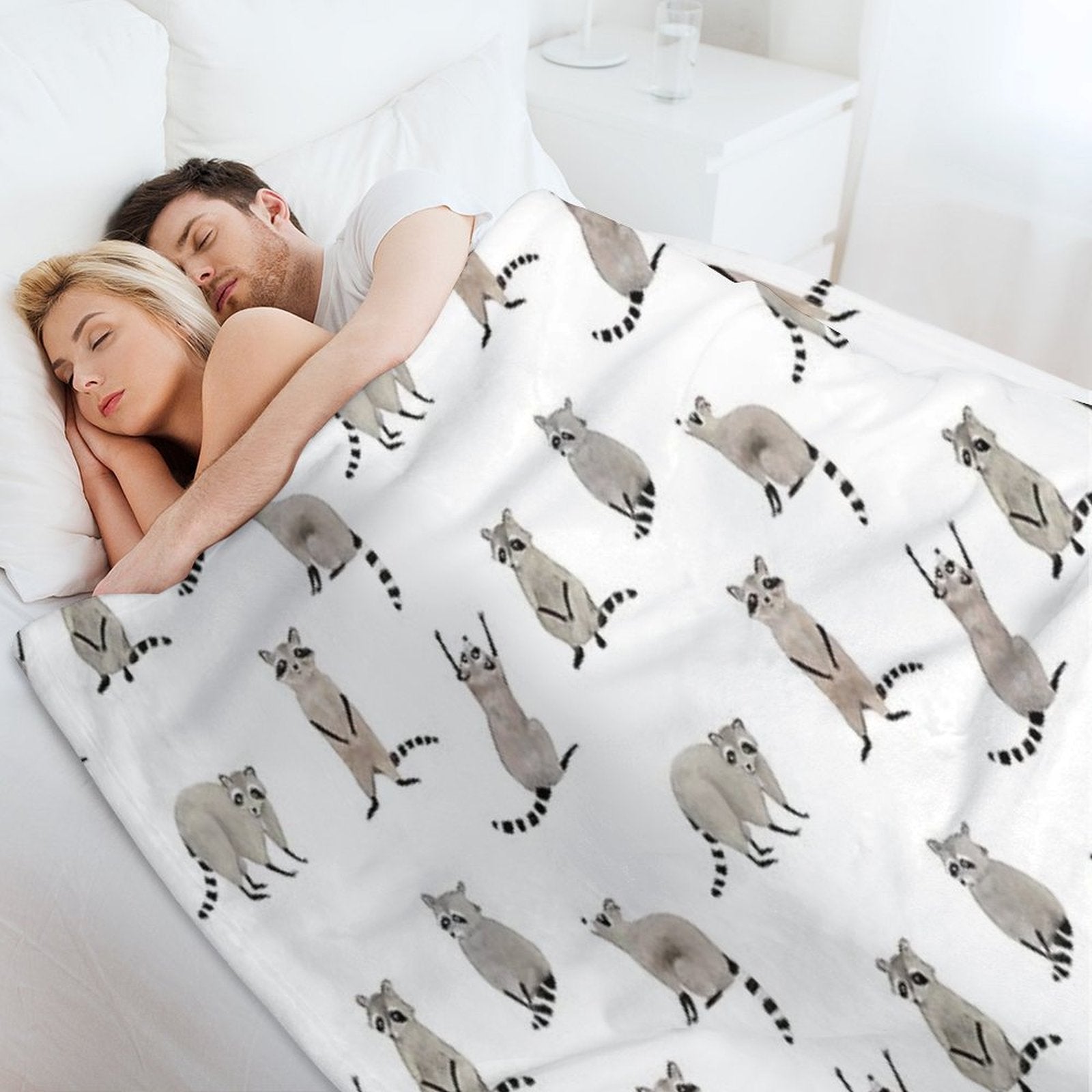 Raccoon Pattern Plush Throw Blanket