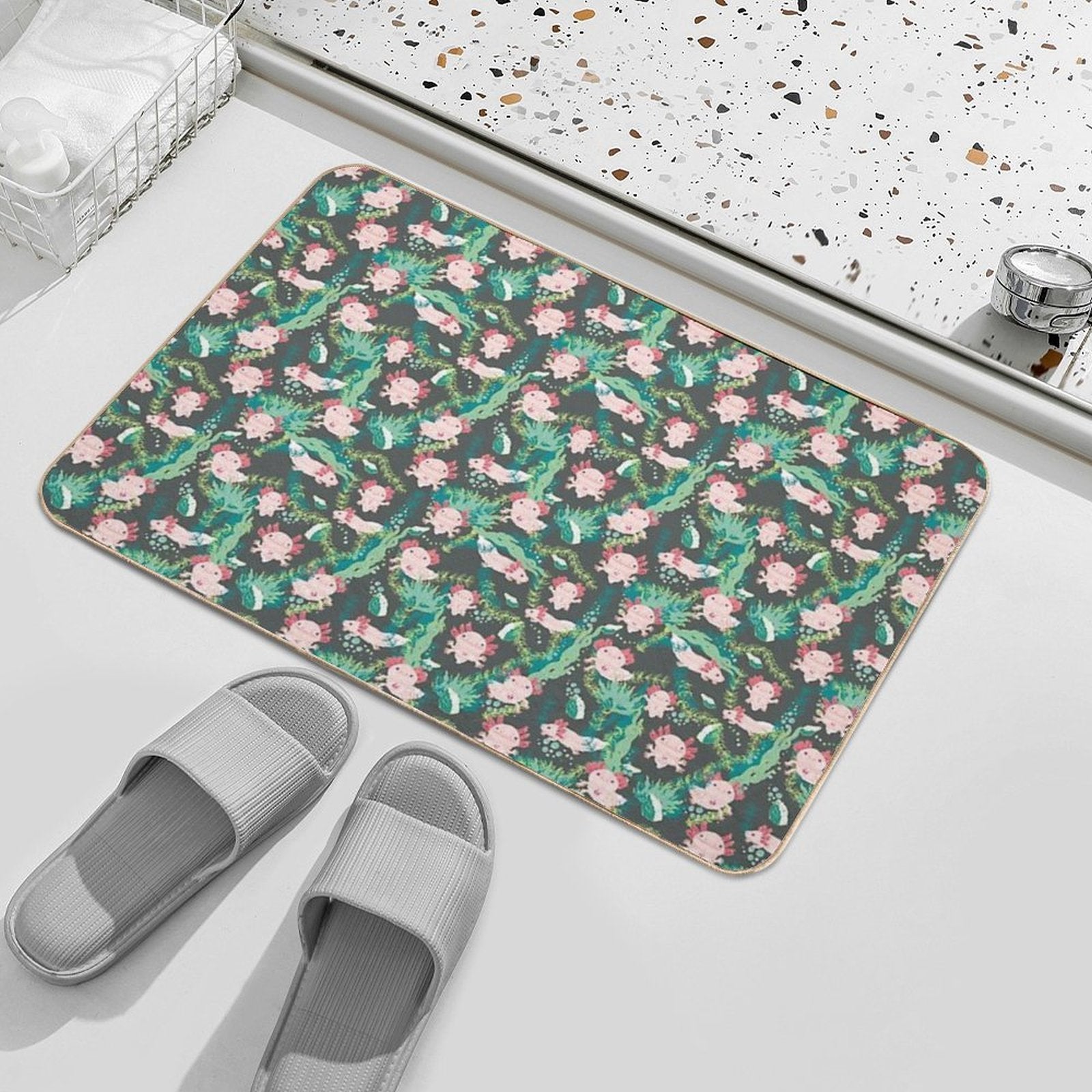 Baby Axolotl Cartoon Style  Long-Lasting Bath Mat