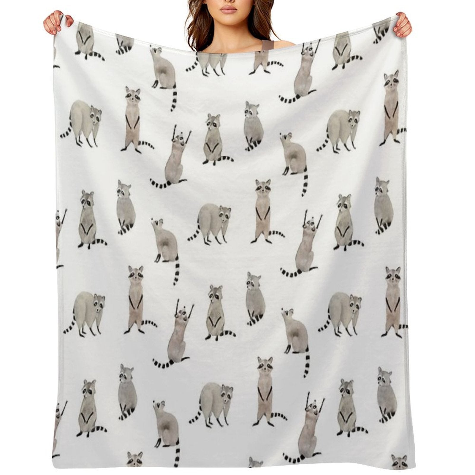Raccoon Pattern Plush Throw Blanket