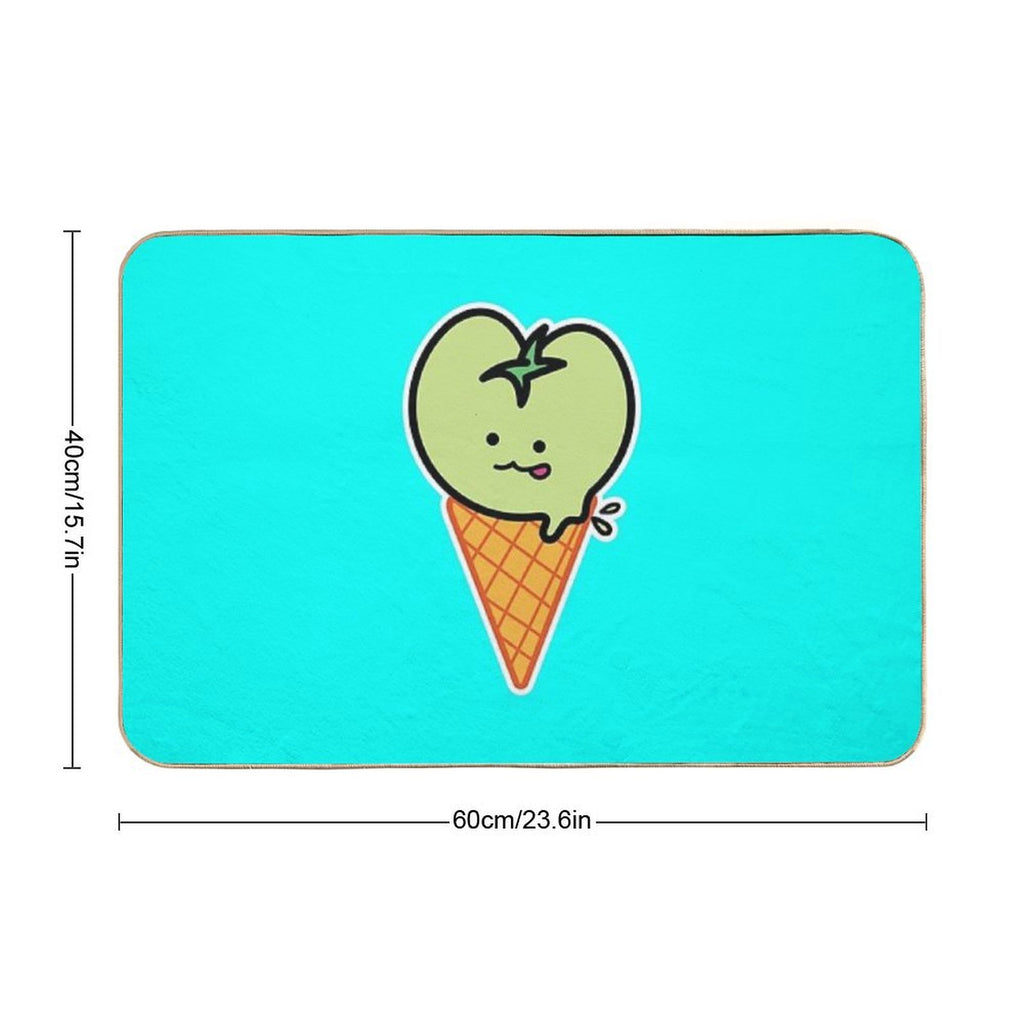 Kawaii Green Tomato Mascot No. 4  Rapid-Drying Bath Mat