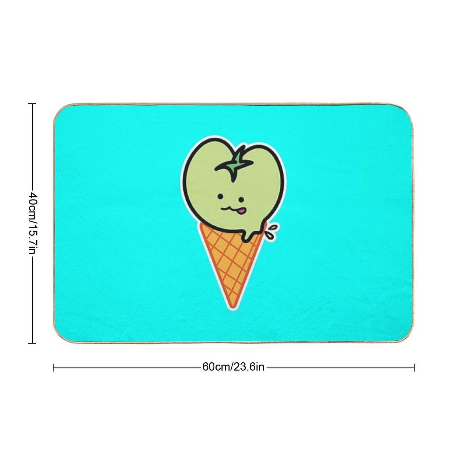 Kawaii Green Tomato Mascot No. 4  Rapid-Drying Bath Mat