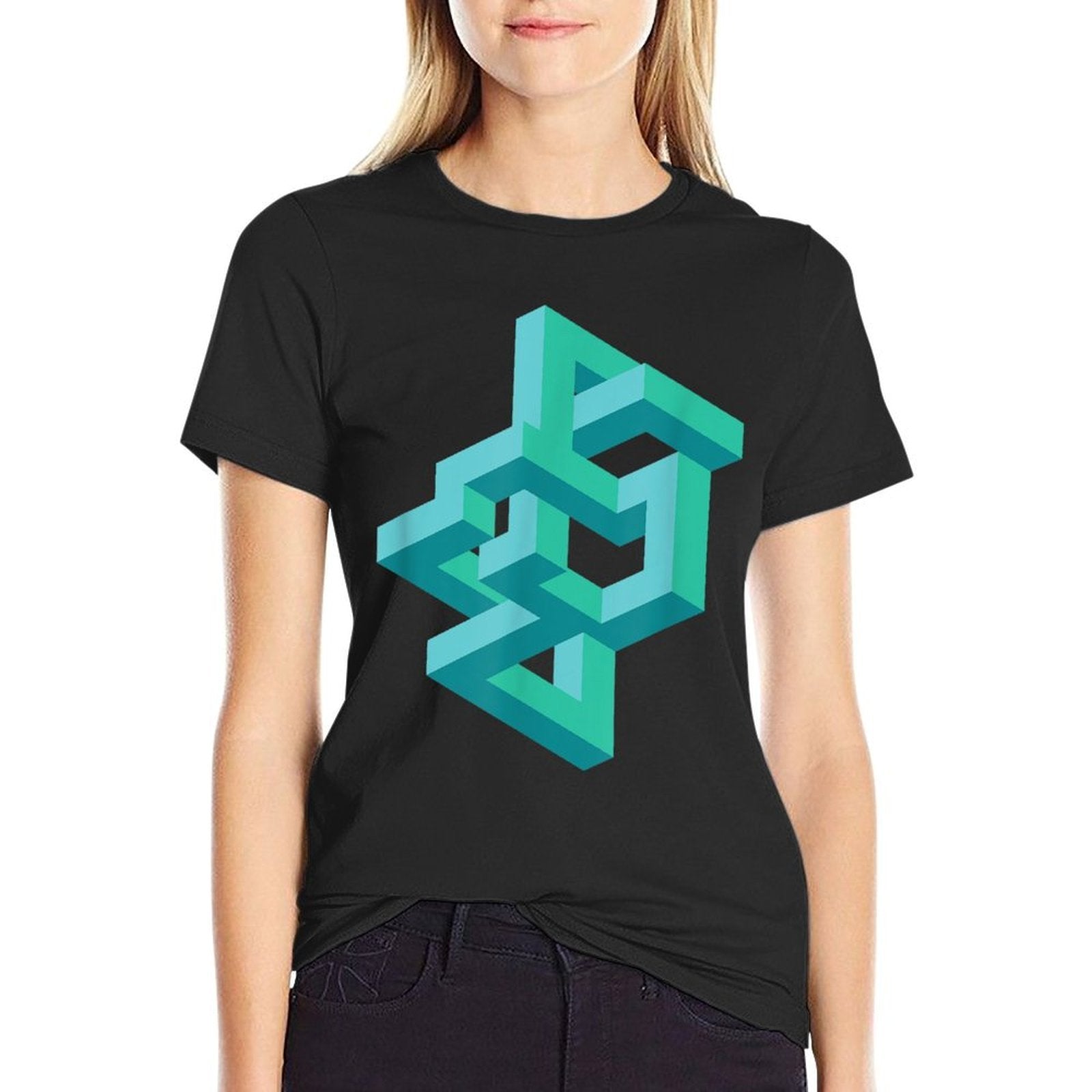 Artsy Modern Abstract Geometric Optical Illusion Men Women  Summer-ready Fabric T-Shirt