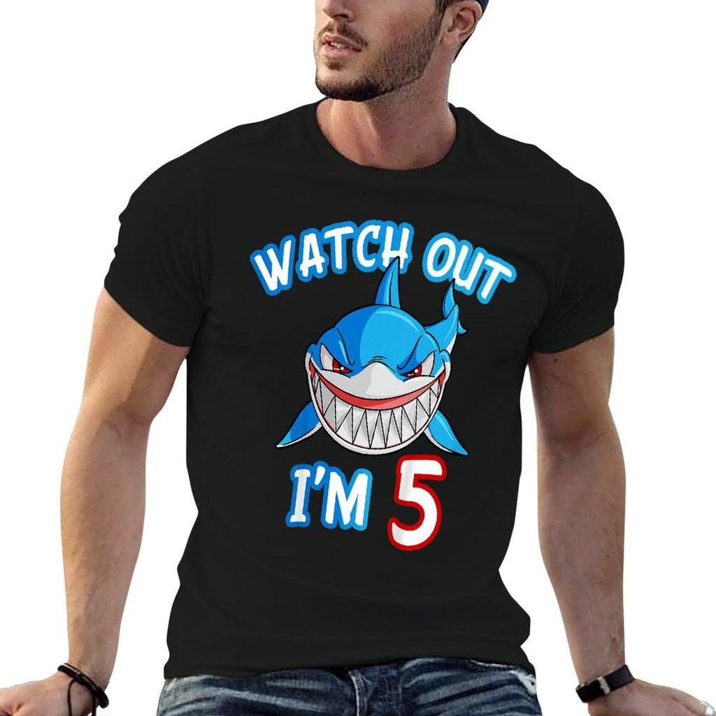 5 Yrs Old Boy Watch Out Shark SHIRT 5th Birthday  Cotton T-Shirt