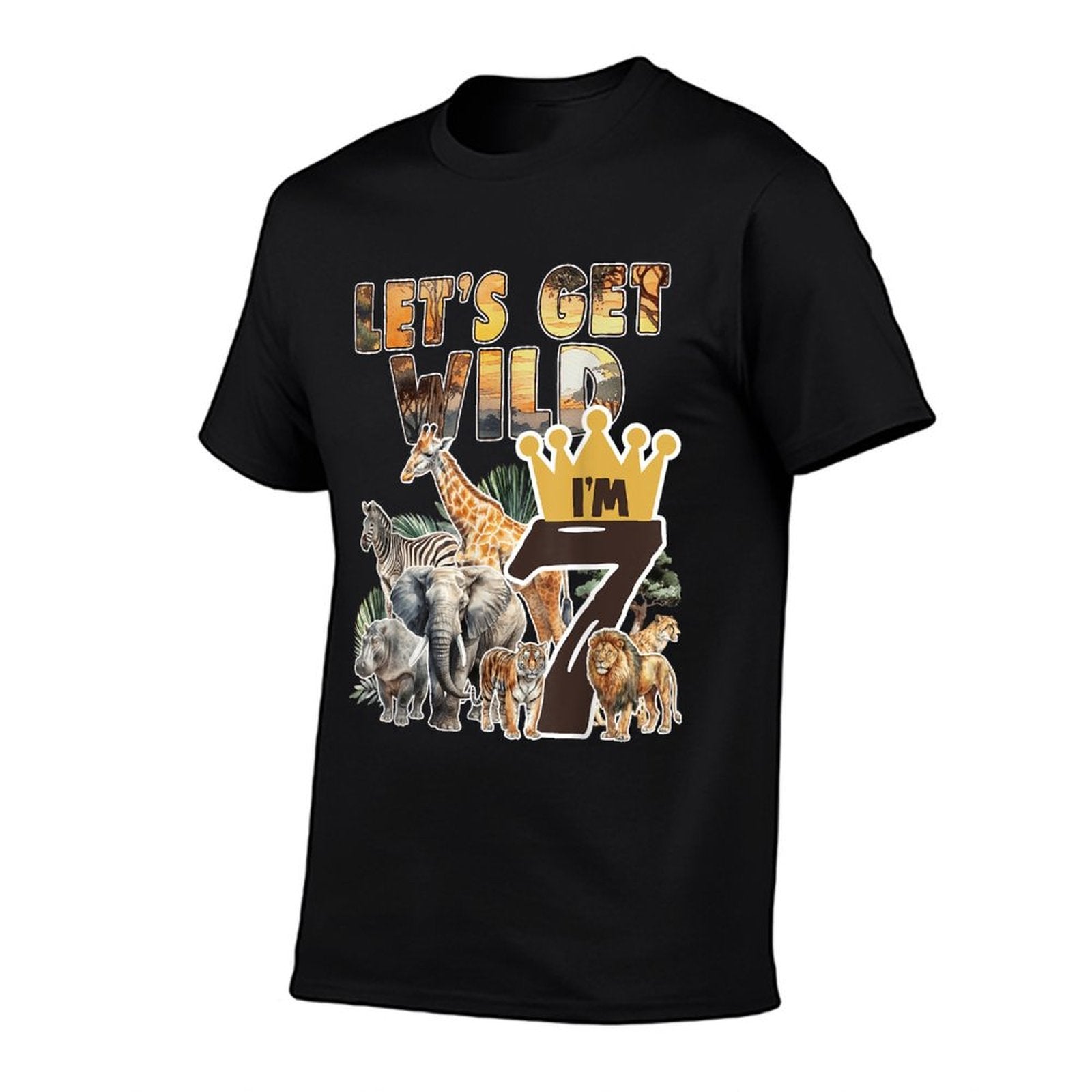7 Years Old Safari Animals Theme 7st Birthday Jungle Animal  High-quality Stitching T-Shirt