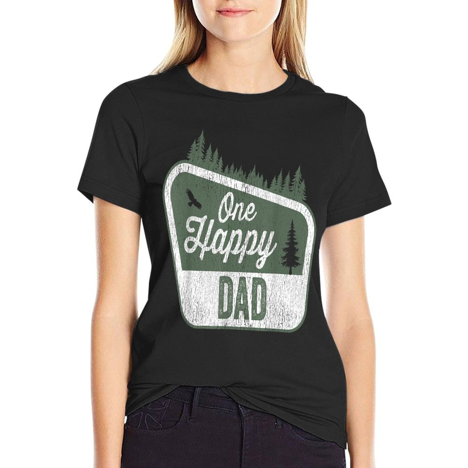 One Happy Dad Matching Family Birthday Party Camping  Summer-ready Fabric T-Shirt