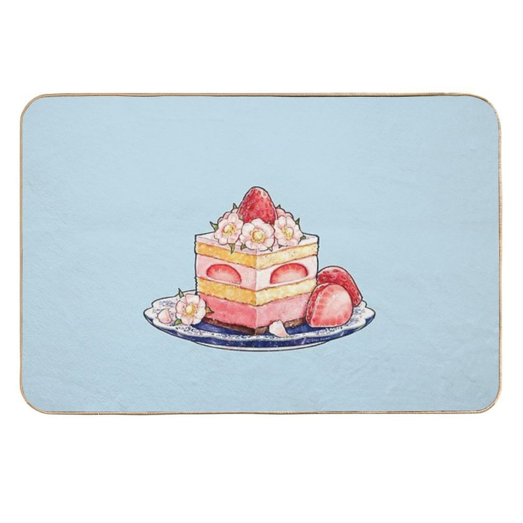 Strawberry Tea Cake With Blossoms  Dirt-Trapping Bath Mat