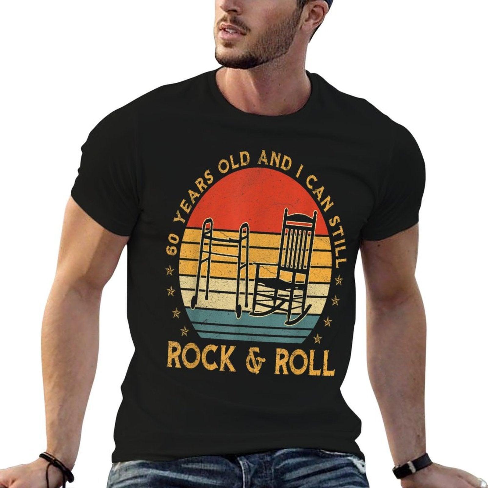 60th Birthdays For Men Humor Vintage Rock And Roll  Heathered Texture T-Shirt