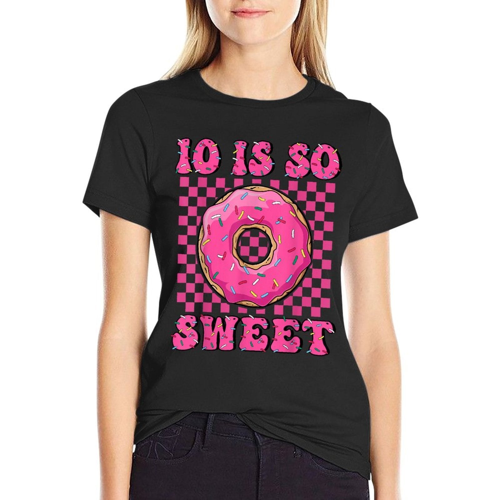 10 Is So Sweet 10th Birthday Funny Groovy Pink Donut Party  Wrinkle-resistant T-Shirt