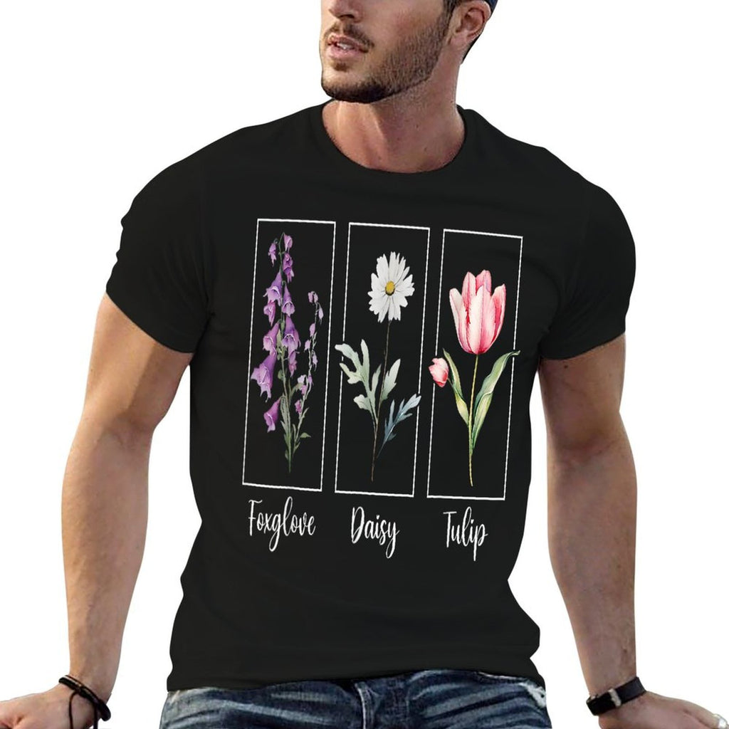 Subtle Floral Foxglove Daisy Tulip Flowers Women  Summer-ready Fabric T-Shirt