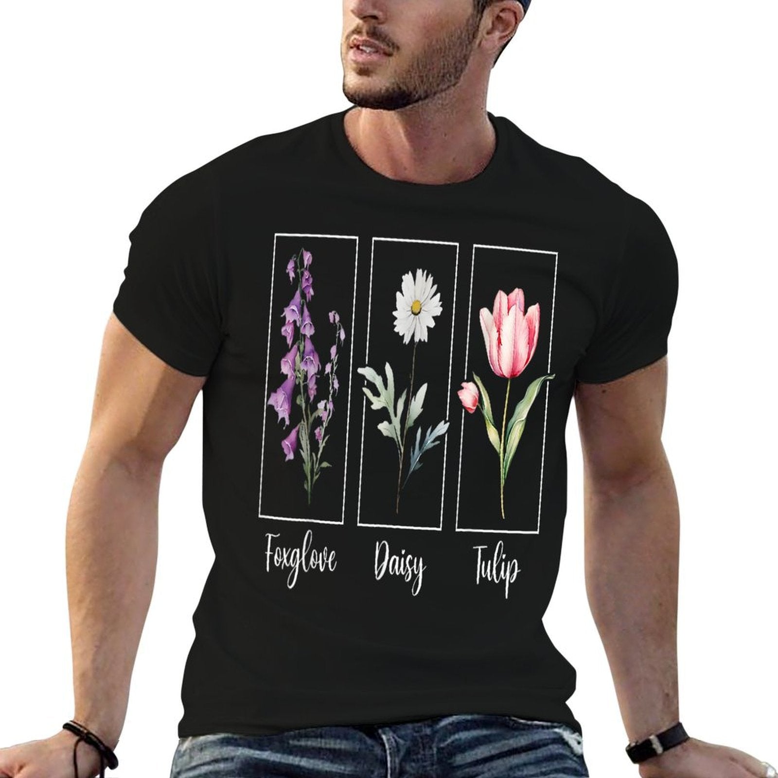Subtle Floral Foxglove Daisy Tulip Flowers Women  Summer-ready Fabric T-Shirt