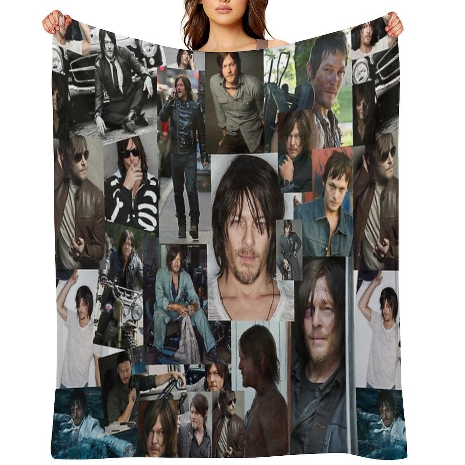 Norman Reedus Fan Made Assorted Random Photo Collage Machine-washable Throw Blanket