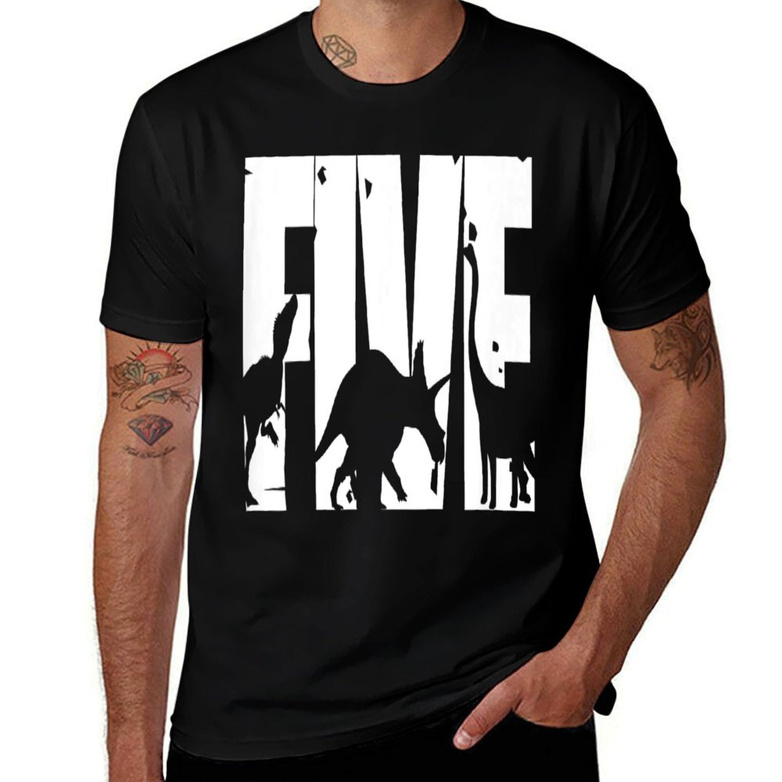 5 Years Old Birthday Boy Dinosaur T-Rex Gift, 5th BDay  Moisture-wicking T-Shirt