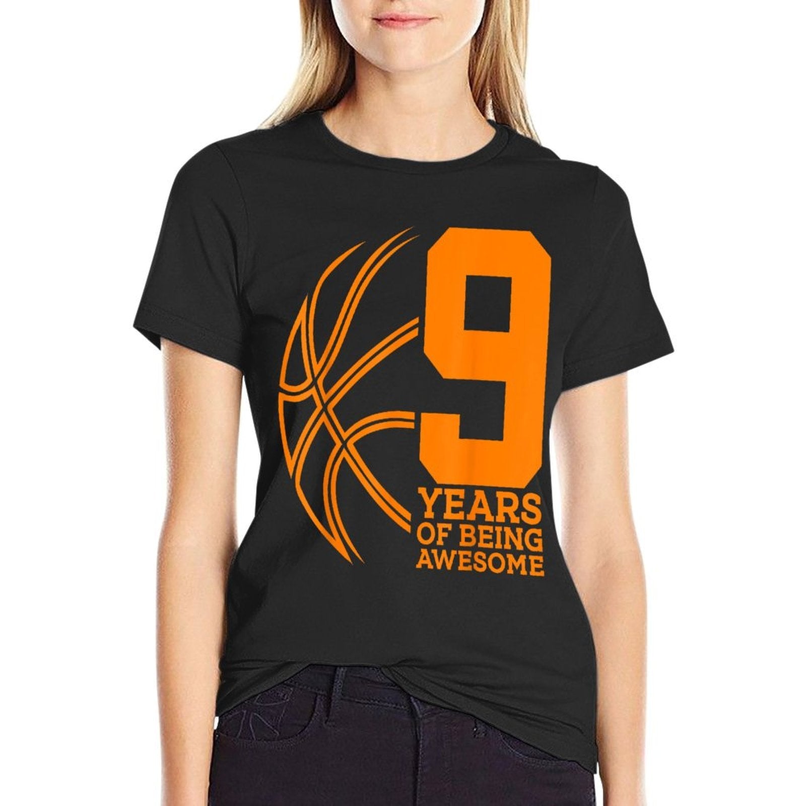 9 YEARS OF BEING AWESOME BASKETBALL 9TH BIRTHDAY  High-quality Stitching T-Shirt