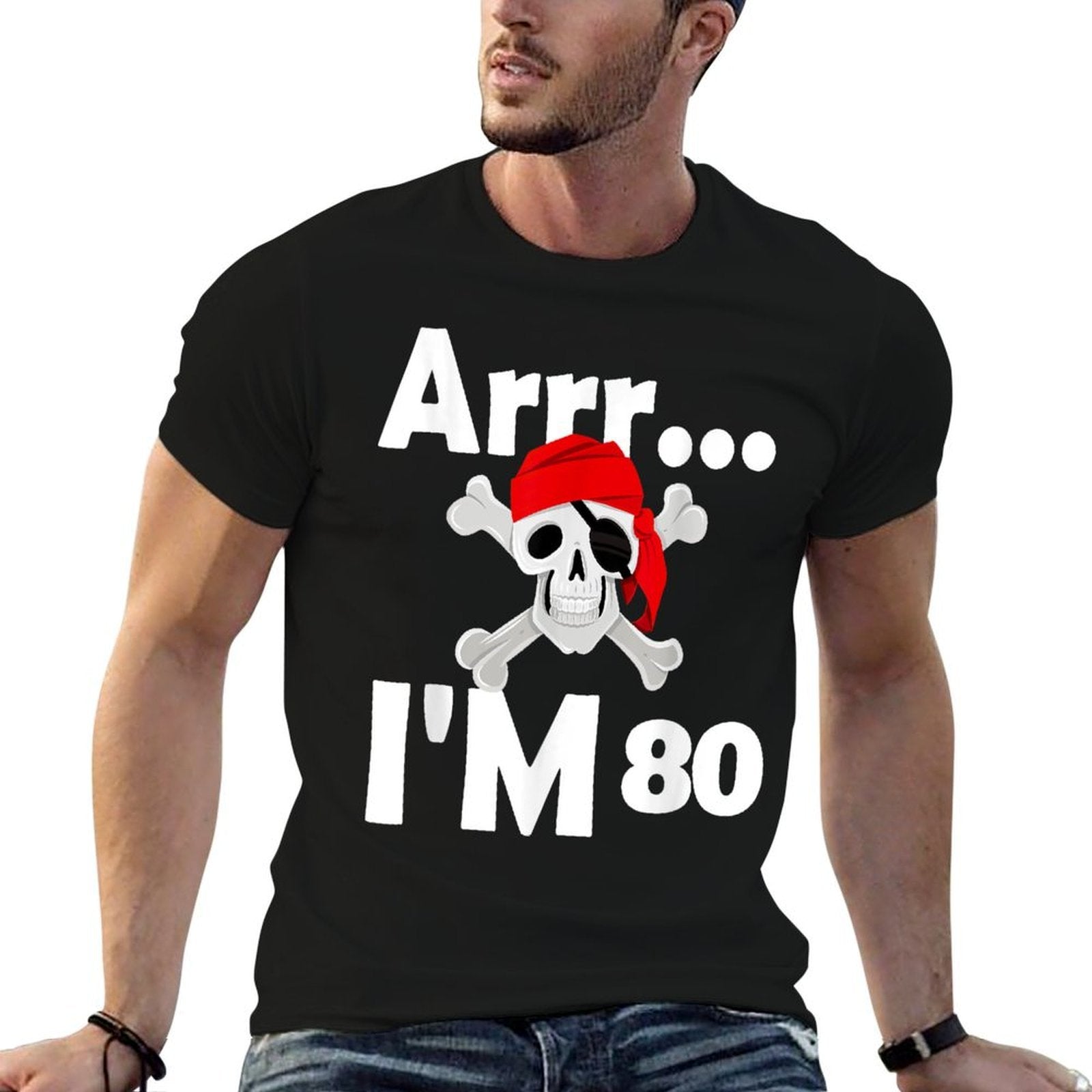 80th Birthday Pirate Skull 80 Years Old Bday  Tagless Design T-Shirt