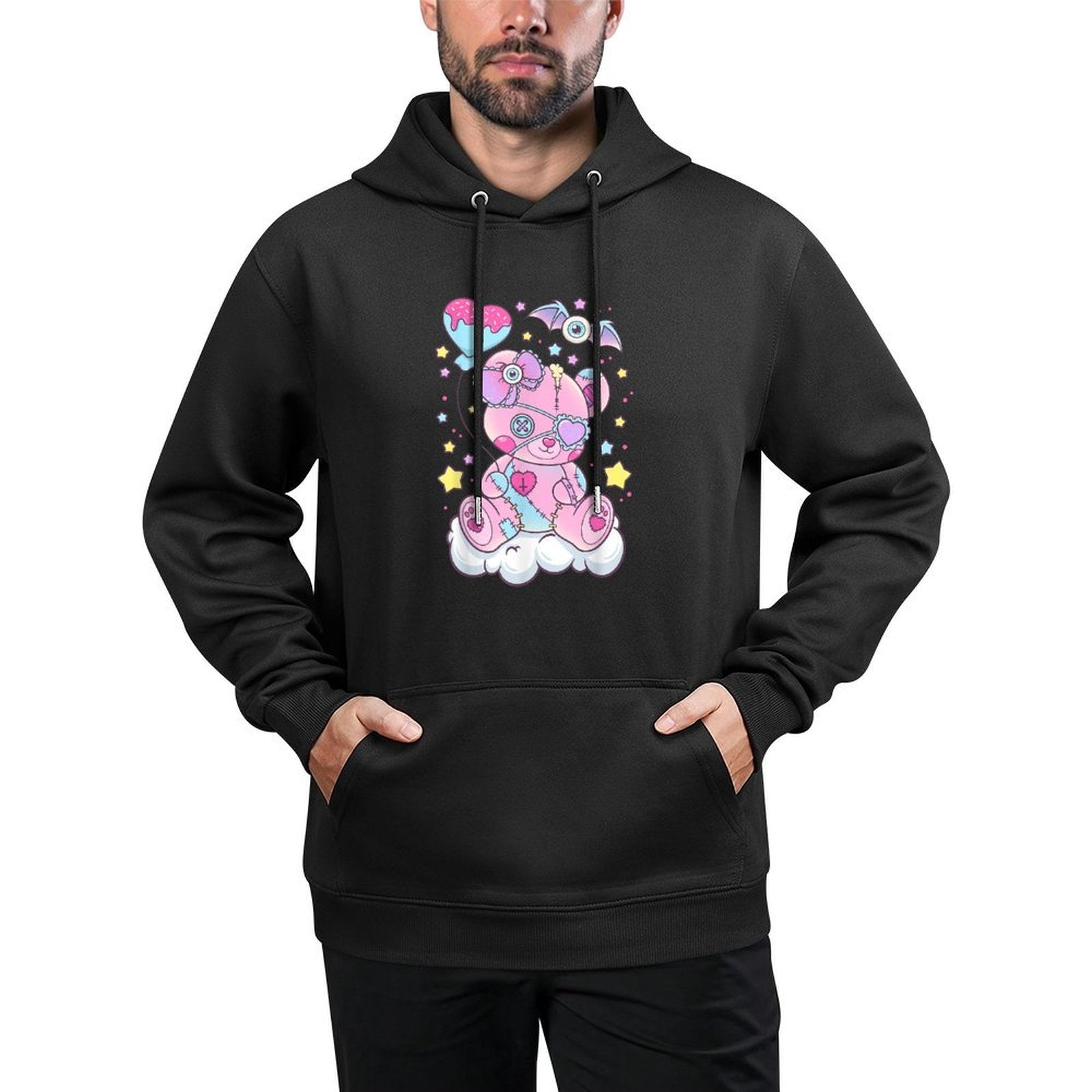 Kawaii Pastel Goth Cute Scary Bear Kangaroo Pocket Hoodie