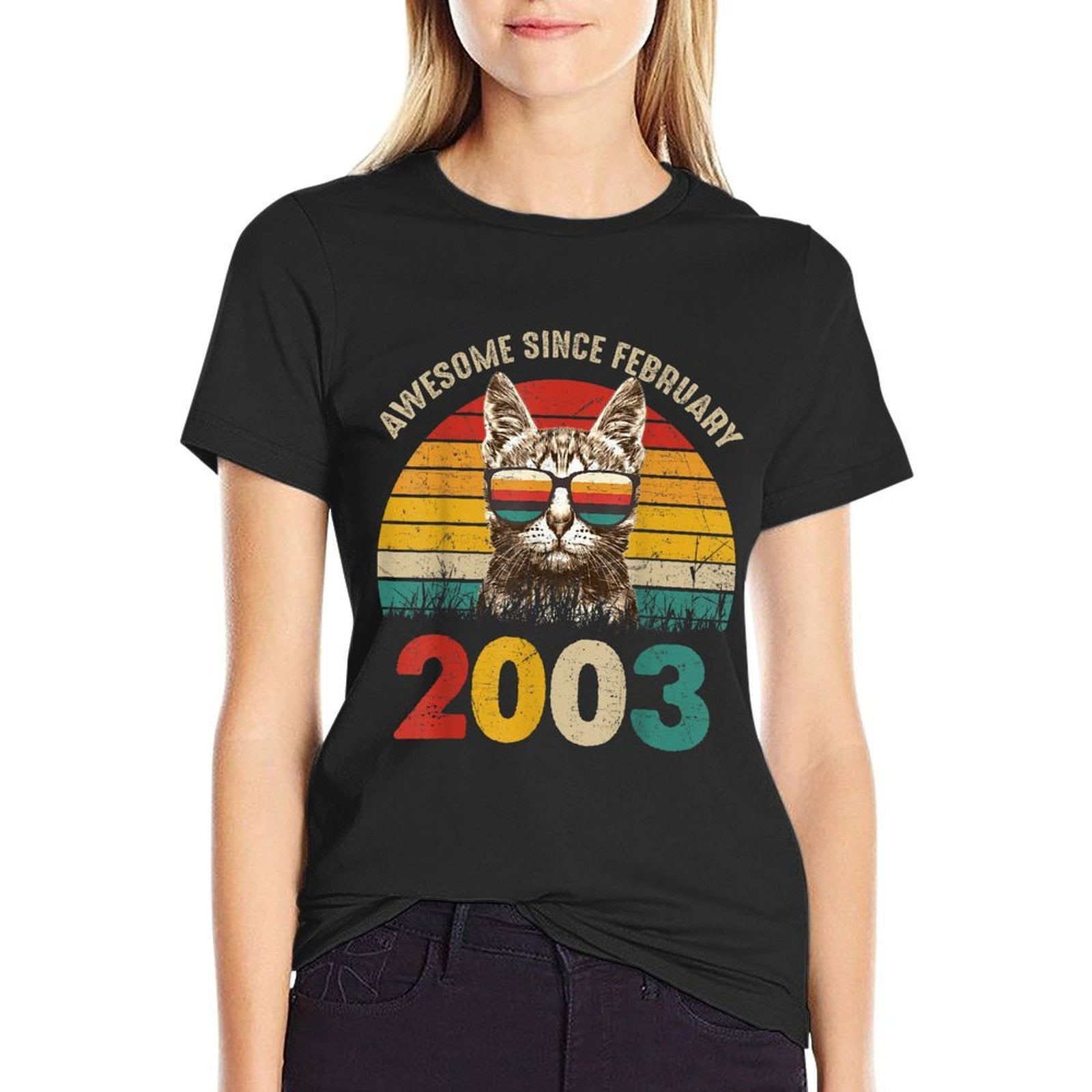 Awesome Since February 2003 Vintage Cat 21st Birthday  Rolled Sleeves T-Shirt