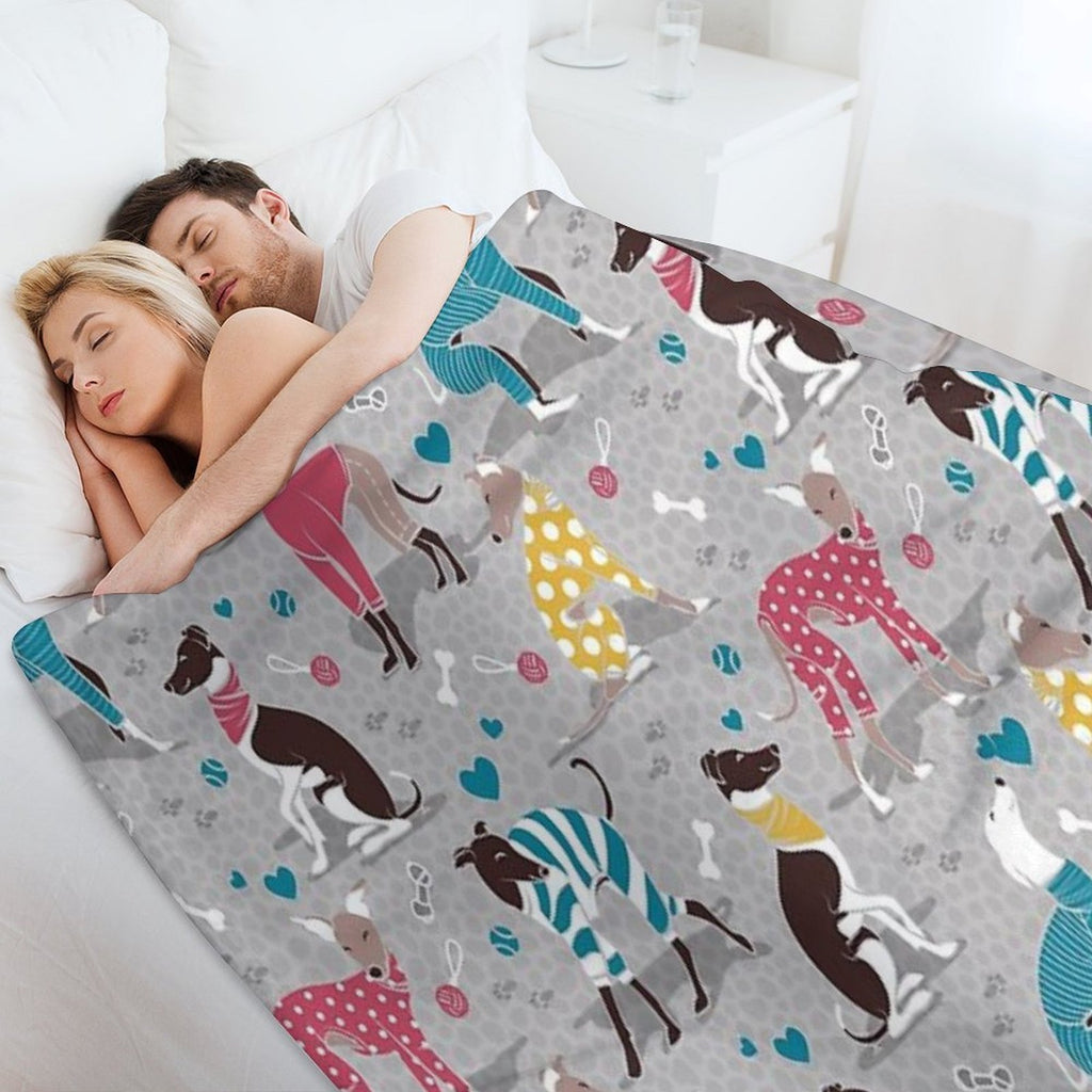 Greyhounds Dogwalk  Grey Background Durable Throw Blanket
