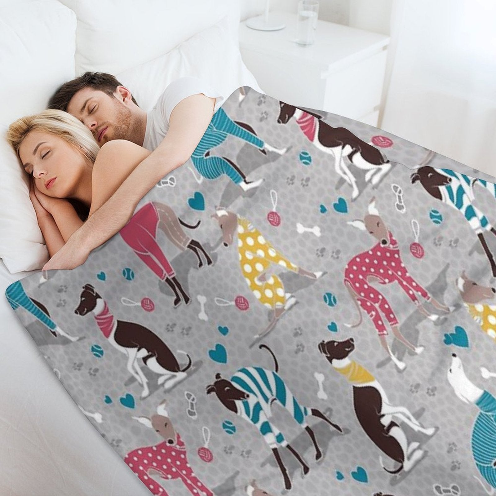 Greyhounds Dogwalk  Grey Background Durable Throw Blanket