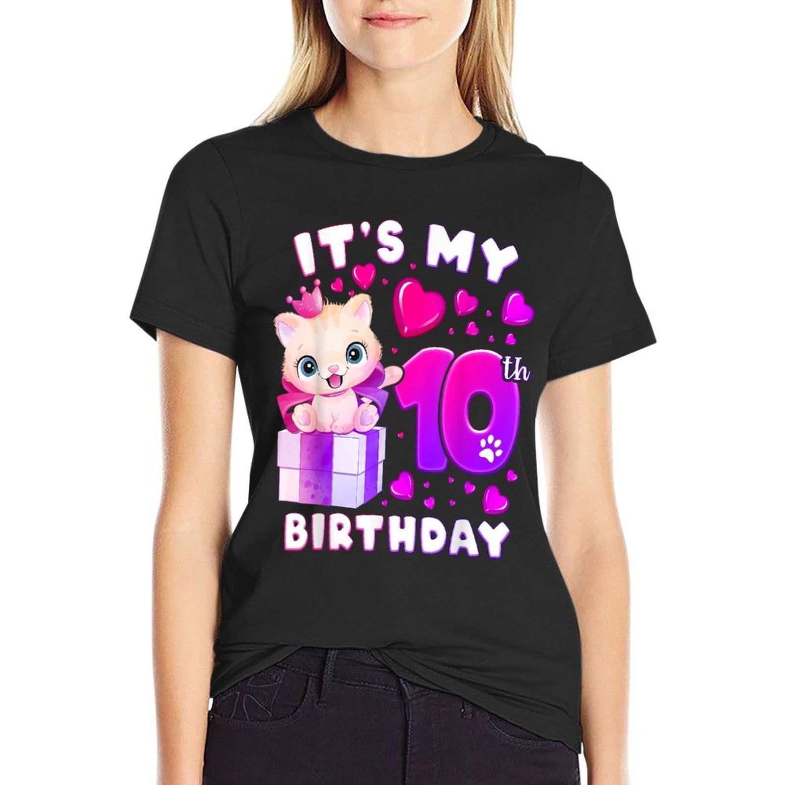 10th Birthday, Girl 10 Year, Cat, Number 10  Versatile T-Shirt