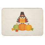 Thanksgiving Owl in Turkey Costume on Pumpkins  Absorbent Bath Mat