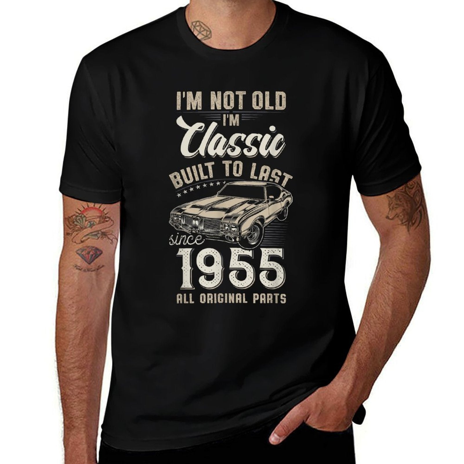 70th Birthday Born in 1955 Classic Car  Rolled Sleeves T-Shirt