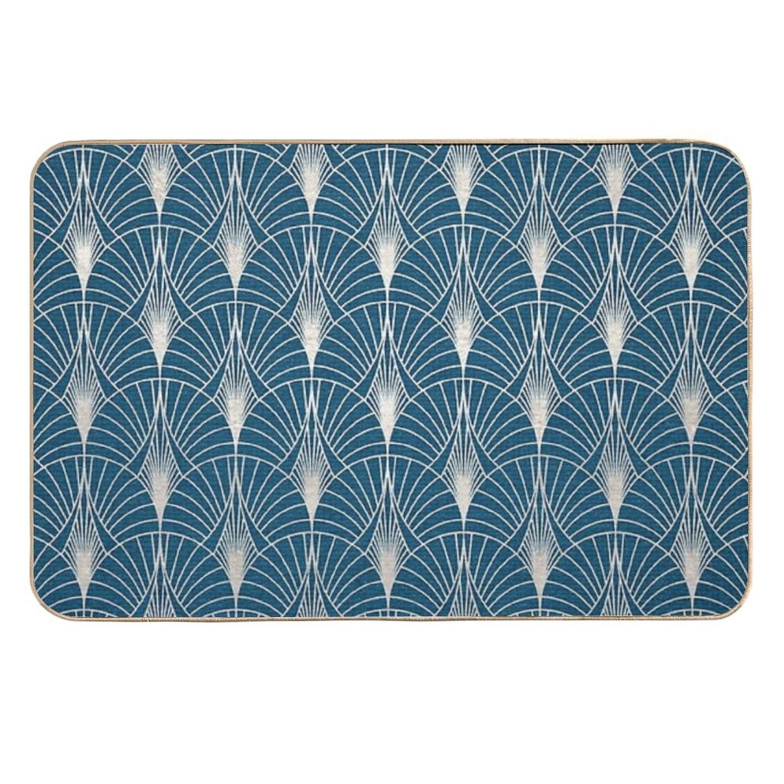 (Faux) Turquoise And (Faux) Silver Art Deco Pattern Durable Bath Mat