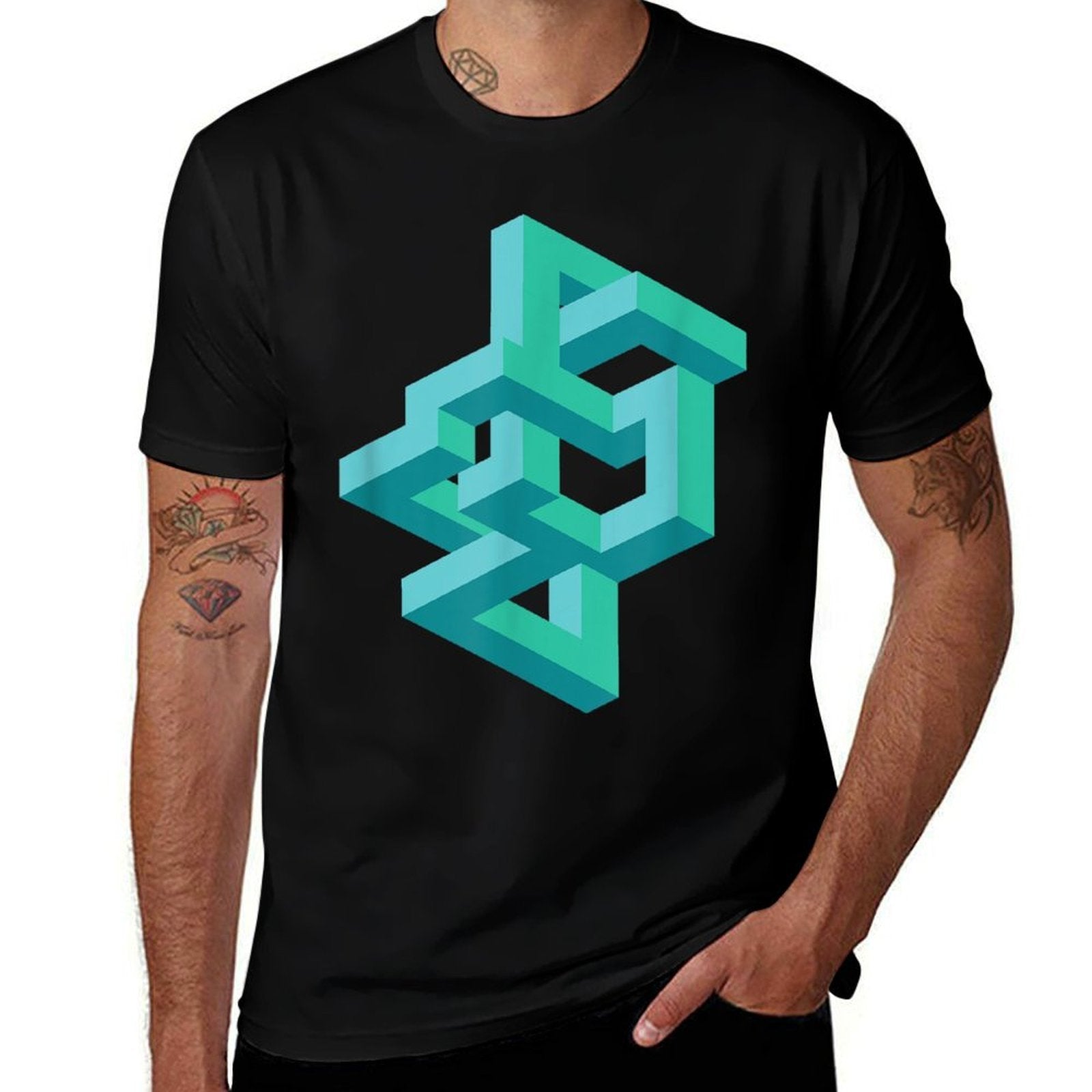 Artsy Modern Abstract Geometric Optical Illusion Men Women  Summer-ready Fabric T-Shirt