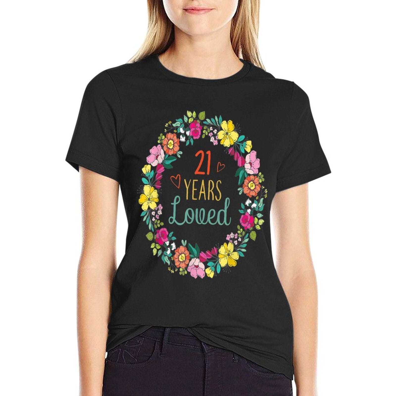 21 Years Loved Cool Flowers Pattern Daughter 21st Birthday  Easy-care T-Shirt