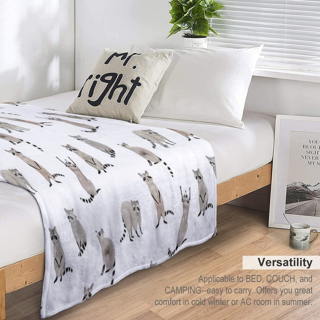Raccoon Pattern Plush Throw Blanket