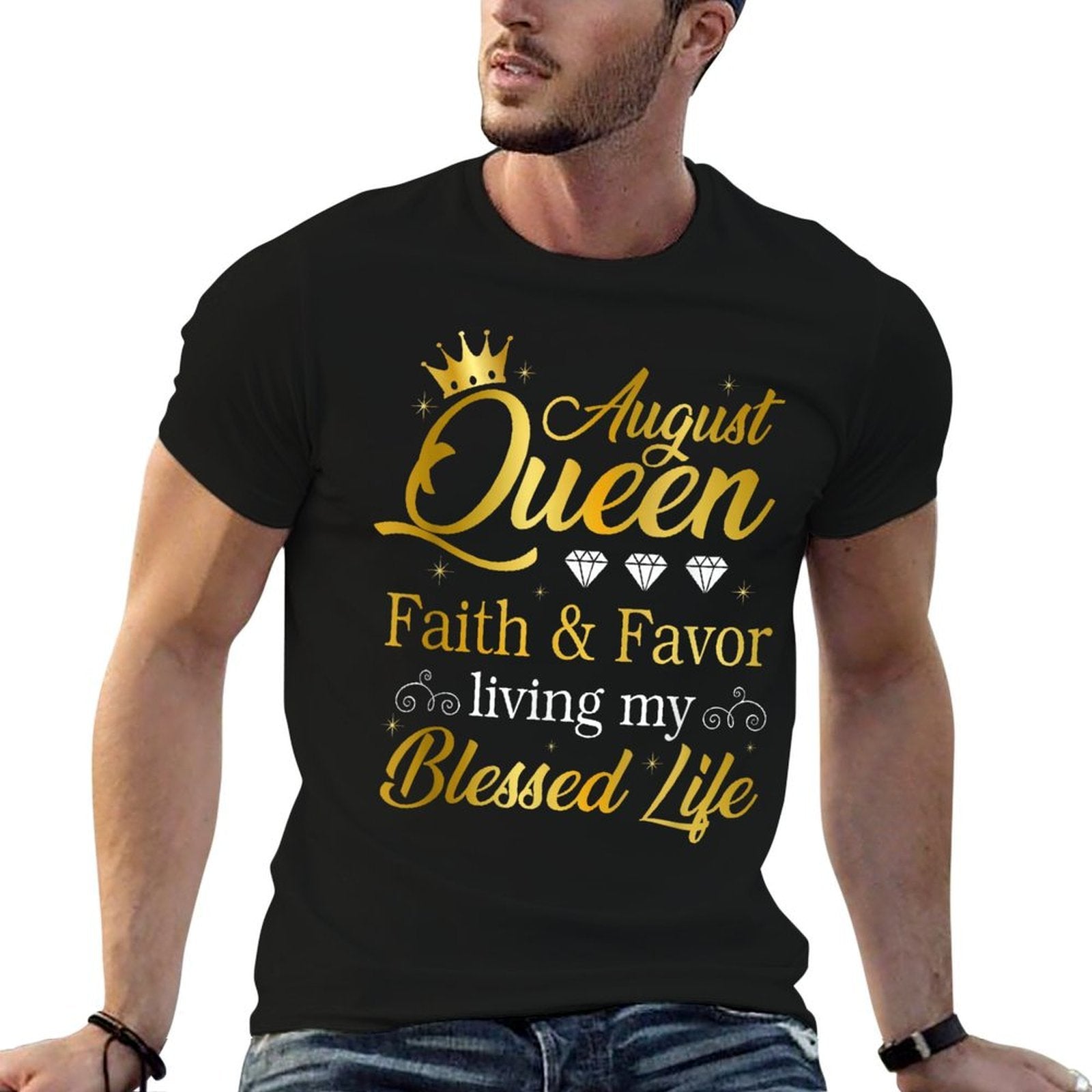 August Queen Living My Best Life Leo Virgo Birthday Queen  Summer-ready Fabric T-Shirt