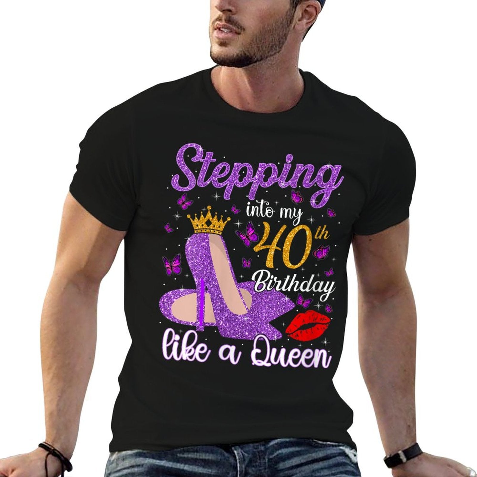 Womens Stepping Into My 40th Birthday Gifts For Women 40 Year Old  Rolled Sleeves T-Shirt