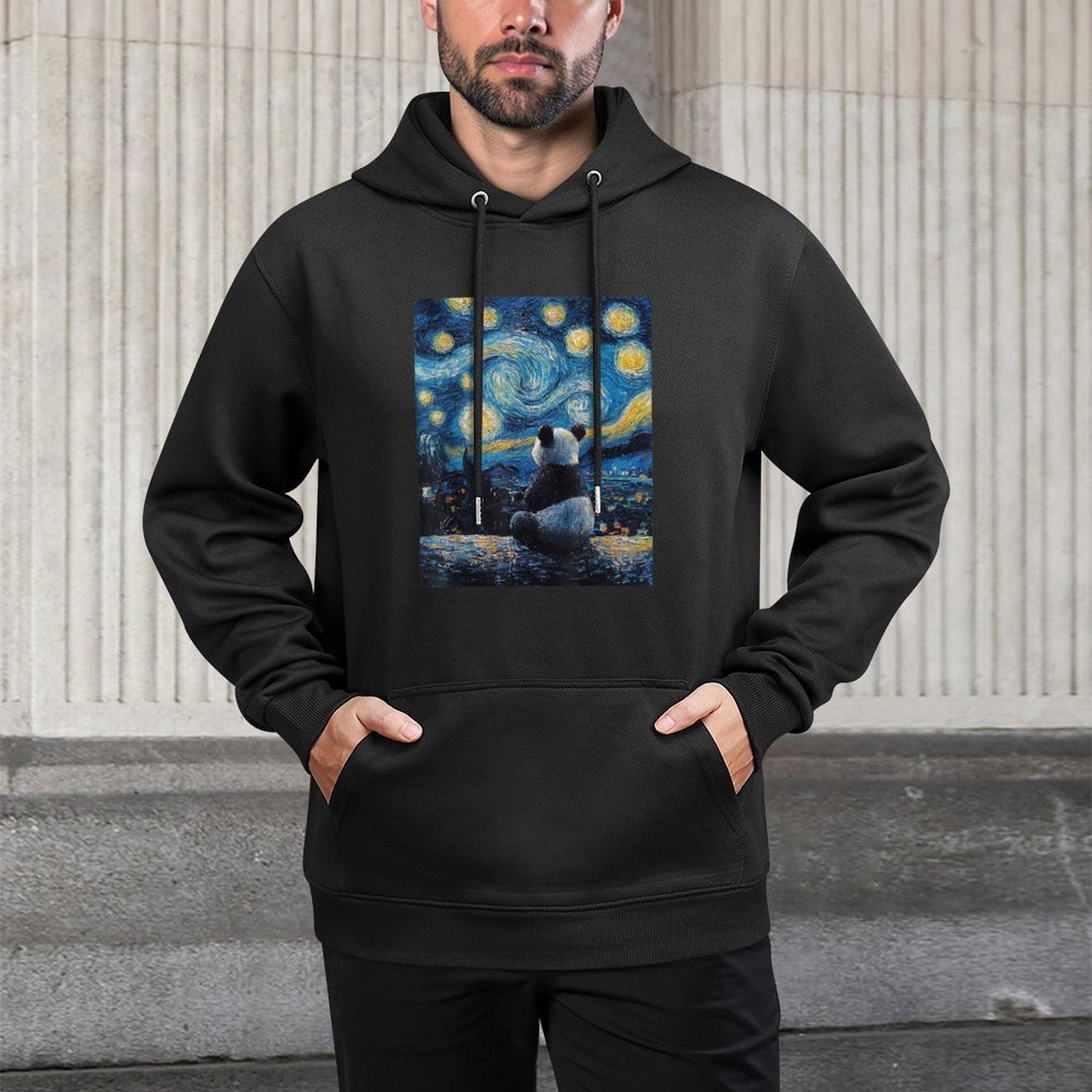Cute Panda Bear - Van Gogh Style - Starry Night Graphic Durable Construction Hoodie
