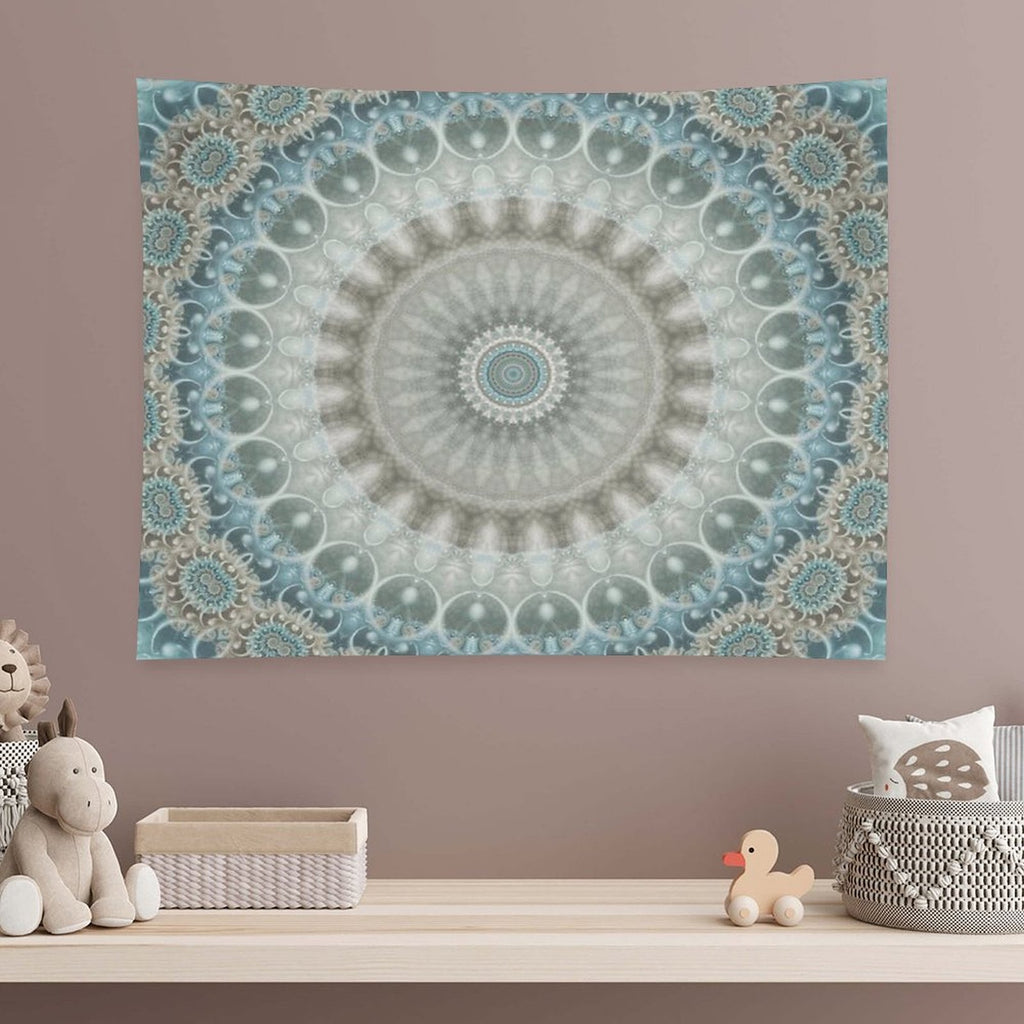 Dreamy Grey, Blue And Ivory Mandala Tapestry