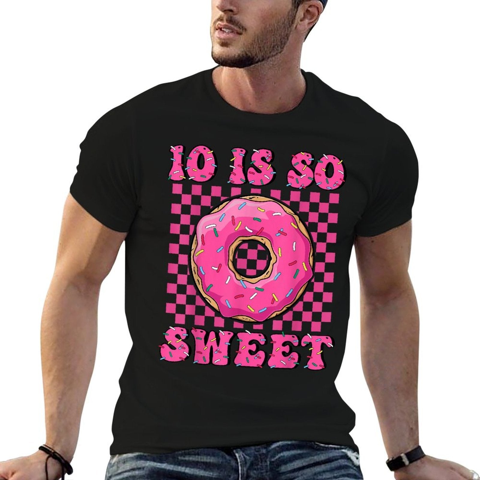 10 Is So Sweet 10th Birthday Funny Groovy Pink Donut Party  Wrinkle-resistant T-Shirt