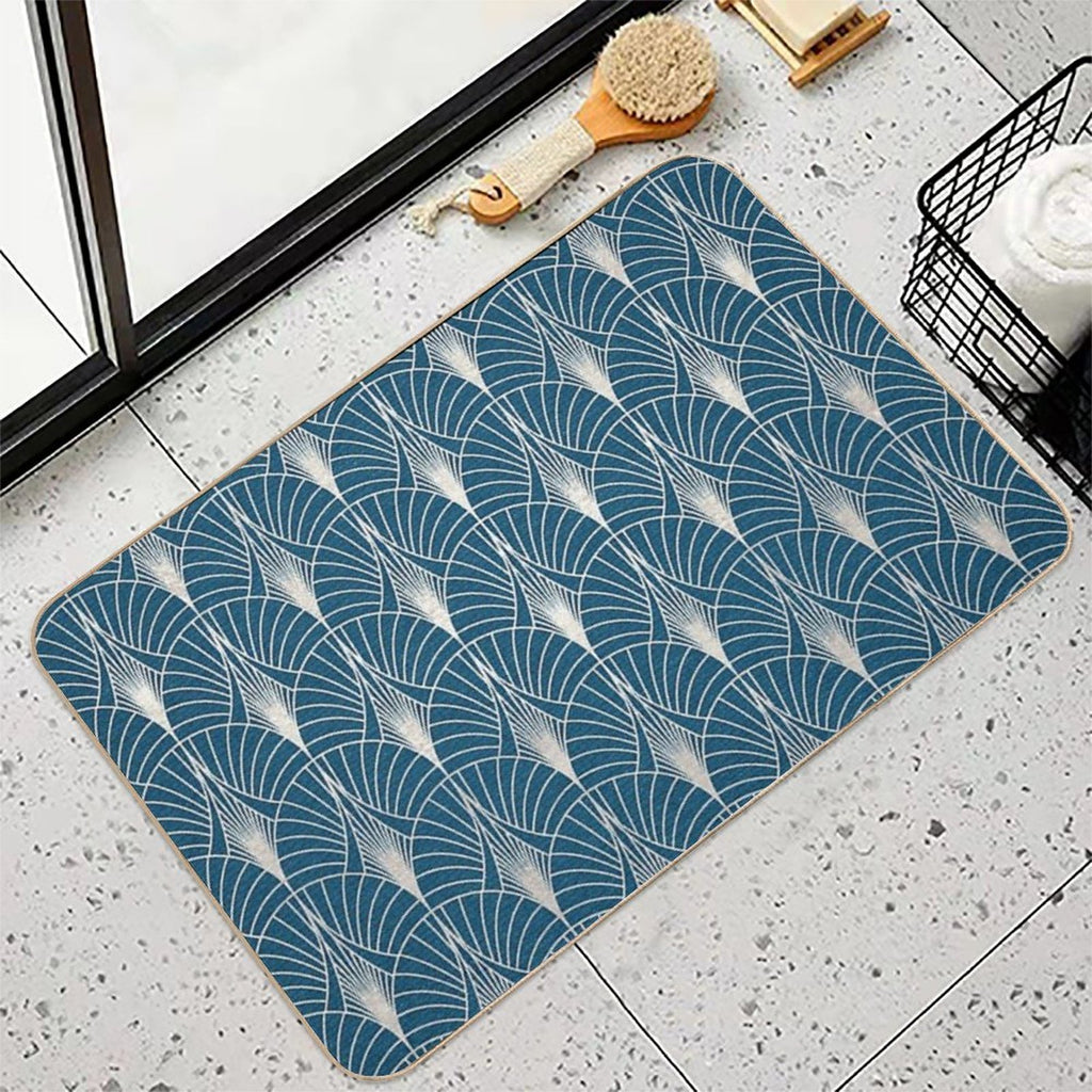 (Faux) Turquoise And (Faux) Silver Art Deco Pattern Durable Bath Mat