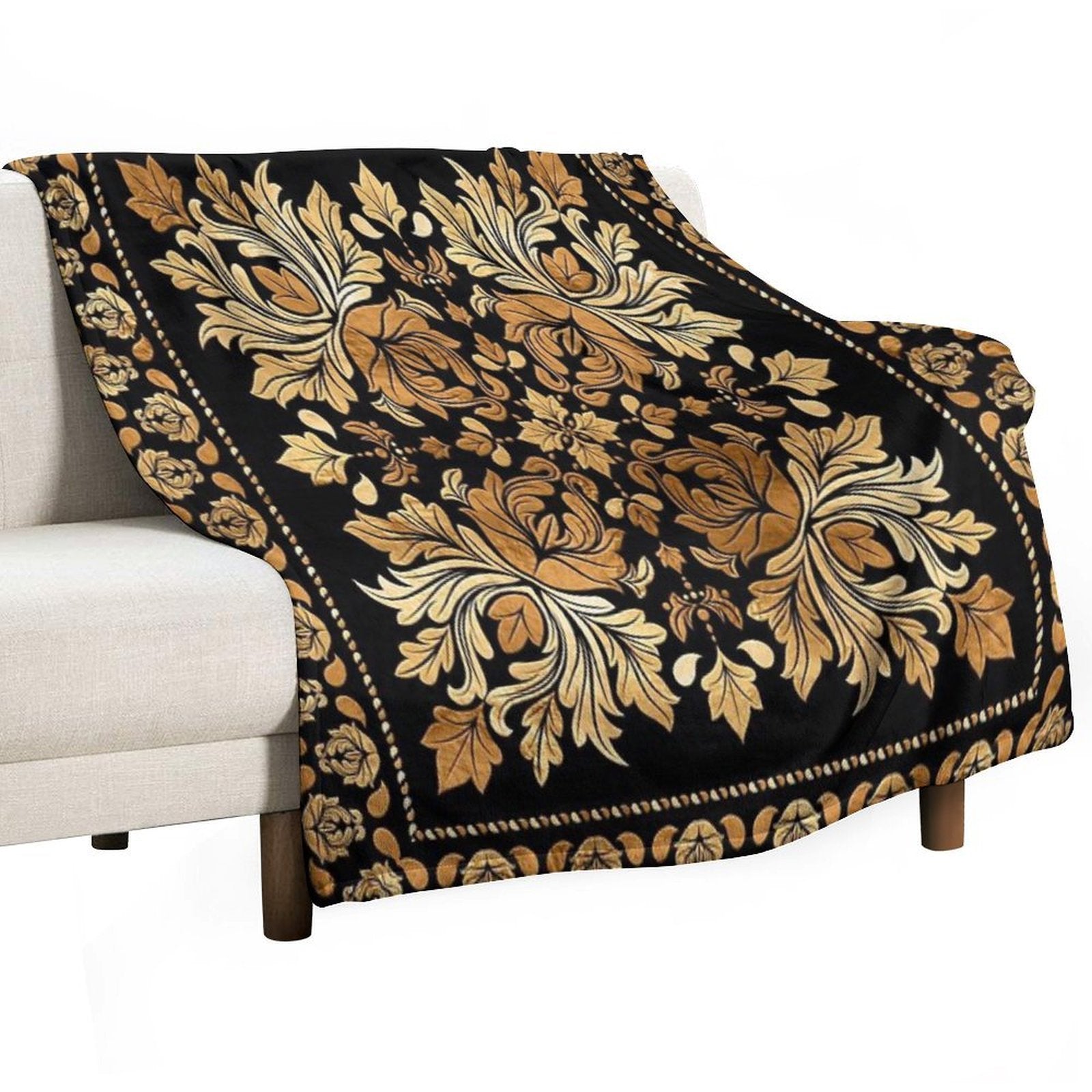 Oriental Vintage Damask Ornament - Black And Gold Comfort Throw Blanket