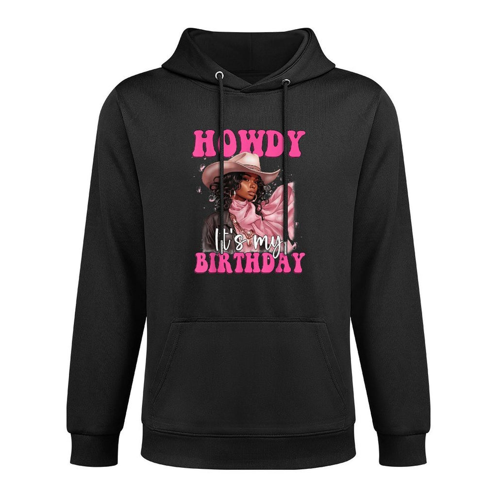 Howdy Its My Birthday Western Black Cowgirl African Women Kangaroo Pocket Hoodie
