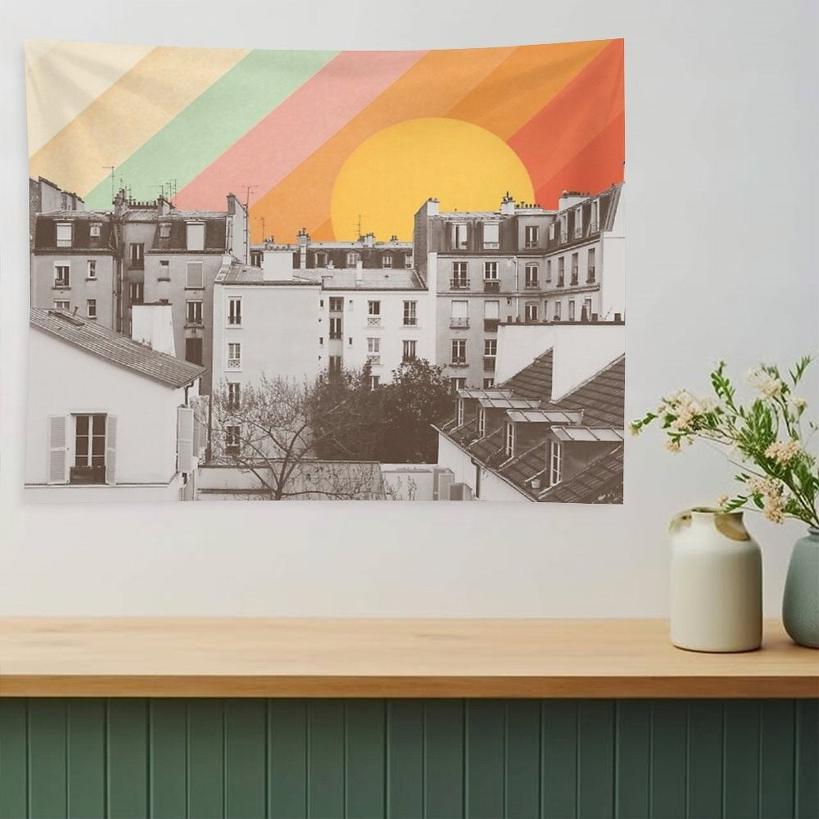Rainbow Sky Above Paris Tapestry